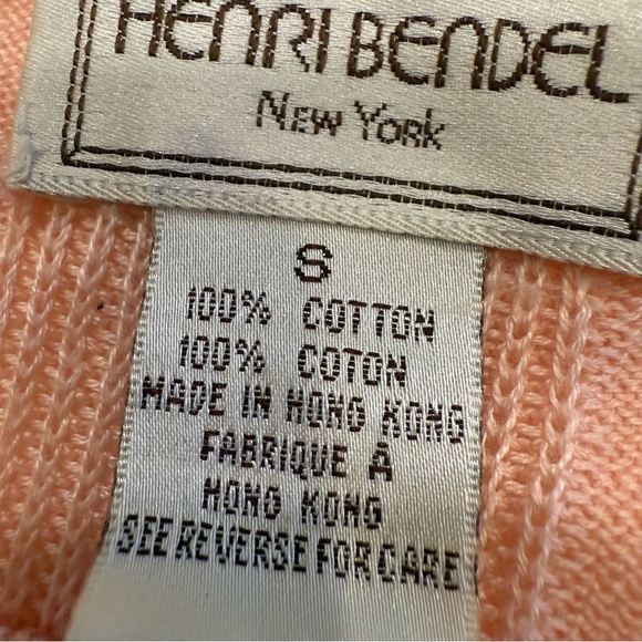 Henri Bendel Women’s Short Sleeve Cotton Ribbed Sweater Light Peach Sz S - Picture 4 of 9